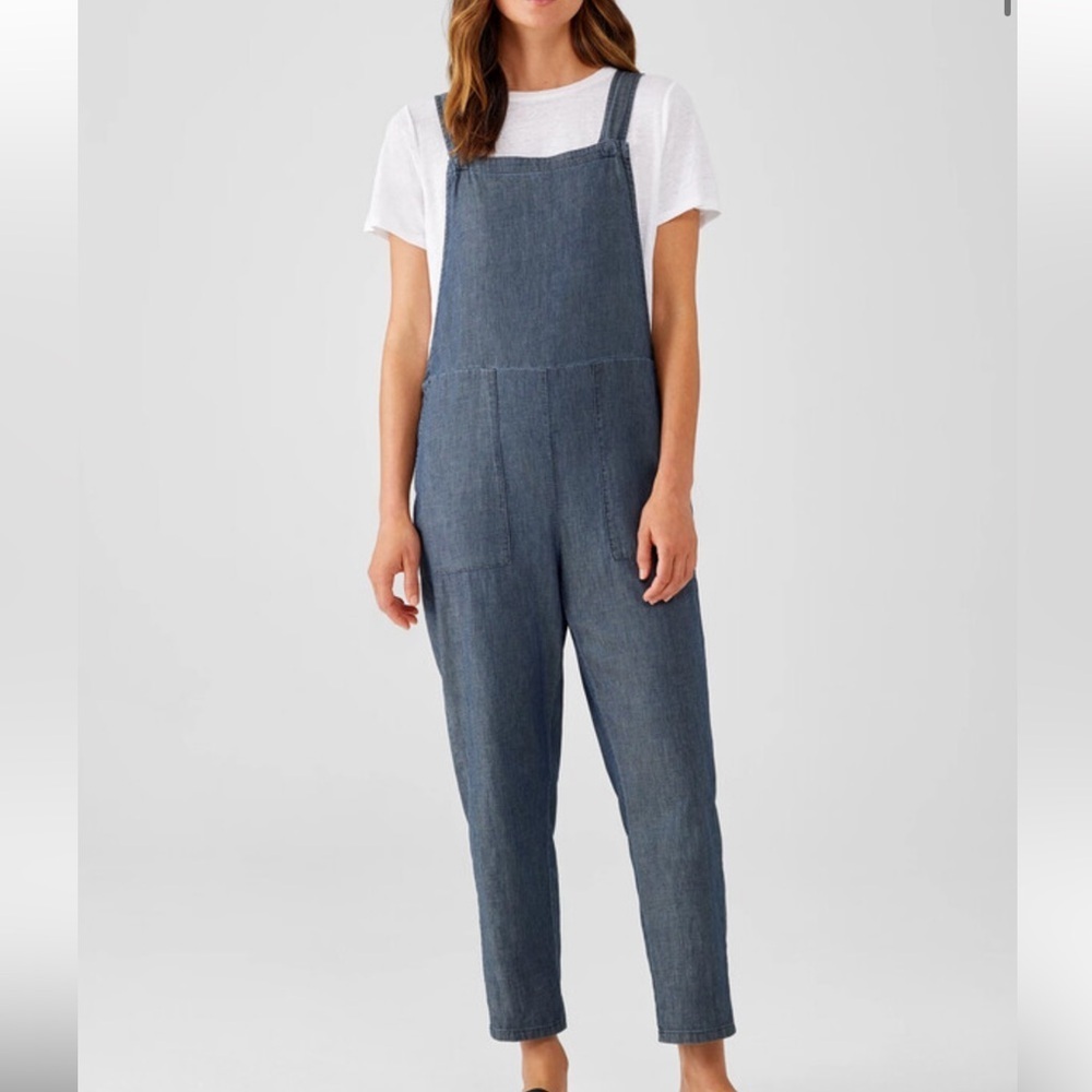 Eileen Fisher Airy Organic Cotton Twill Overalls Denim size XL - Picture 1 of 15
